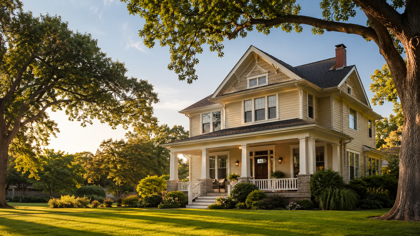 Charming Minnesota home exterior at golden hour
