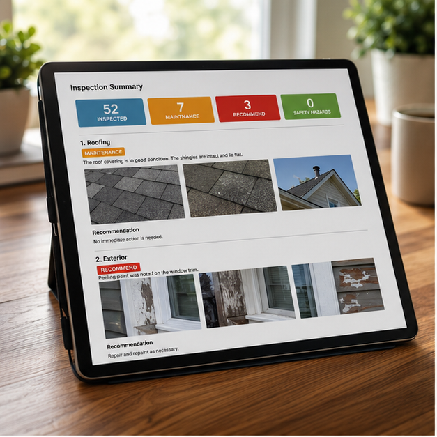 Modern tablet displaying detailed home inspection report